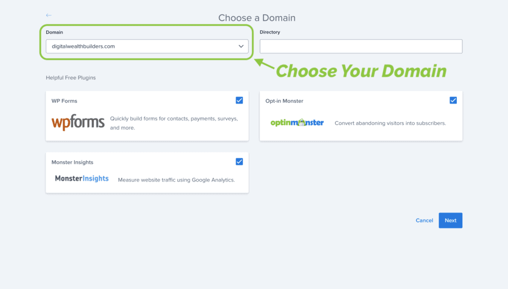 Bluehost: Choose a Domain