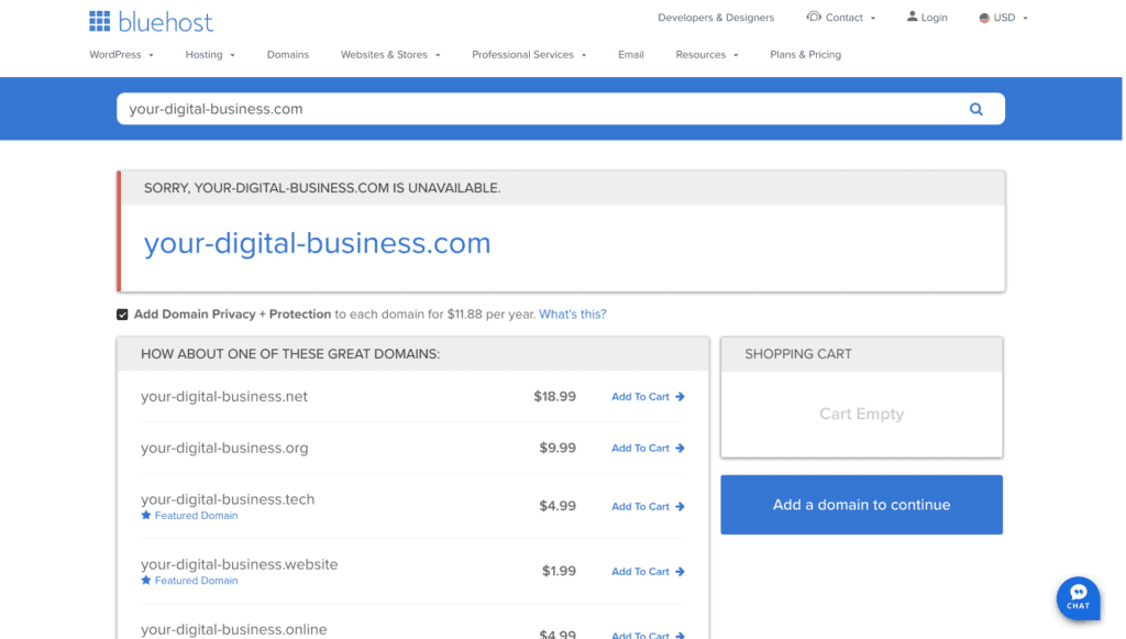 Bluehost: Domain Search Your-Digital-Business.com